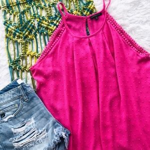 Pink Swiss Dot Halter Neck Top